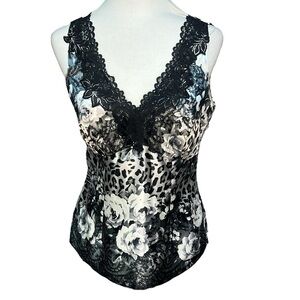 Cache Silky Lace Accents Blouse Gray